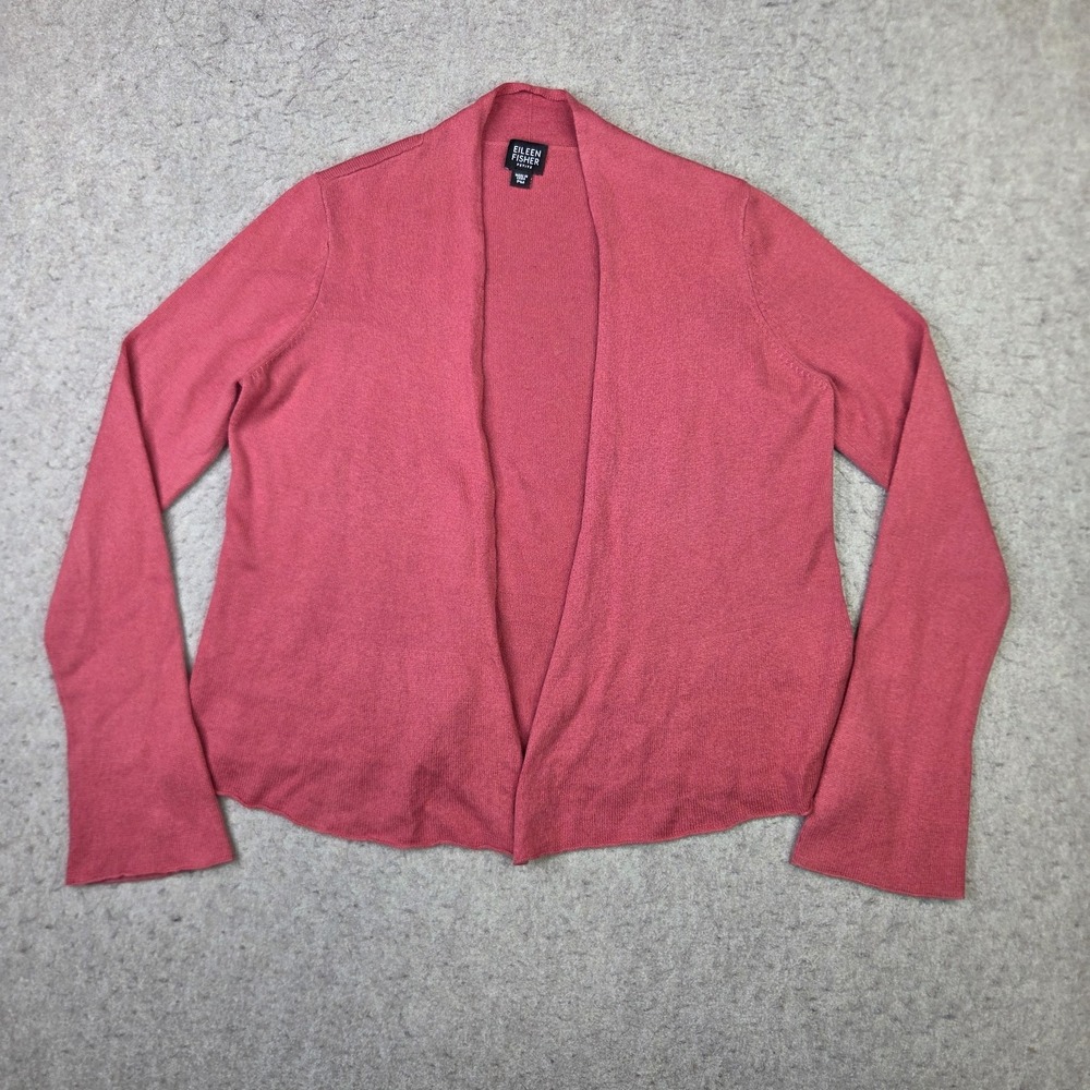 Eileen Fisher Cardigan Sweater Women's PM Petite Red Silk Cashmere Open Front